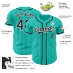 Weißes authentisches Jersey, schwarzer Nadelstreifen, Aqua, benutzerdefinierter Baseball Weißes authentisches Jersey, schwarzer Nadelstreifen, Aqua, benutzerdefinierter Baseball